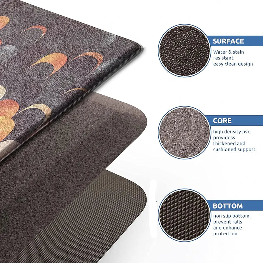 Luxe Home Columbo Anti-Fatigue Kitchen Mat - 45x75 cm Non-Slip Cushioned Comfort Mat - Stylish Feather Pattern Standing Desk Mat - Waterproof and Easy to Clean for Home and Office
